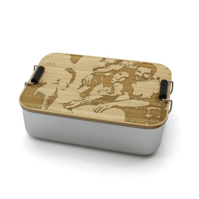 Cutiuta pentru paine din aluminiu cu capac din bambus